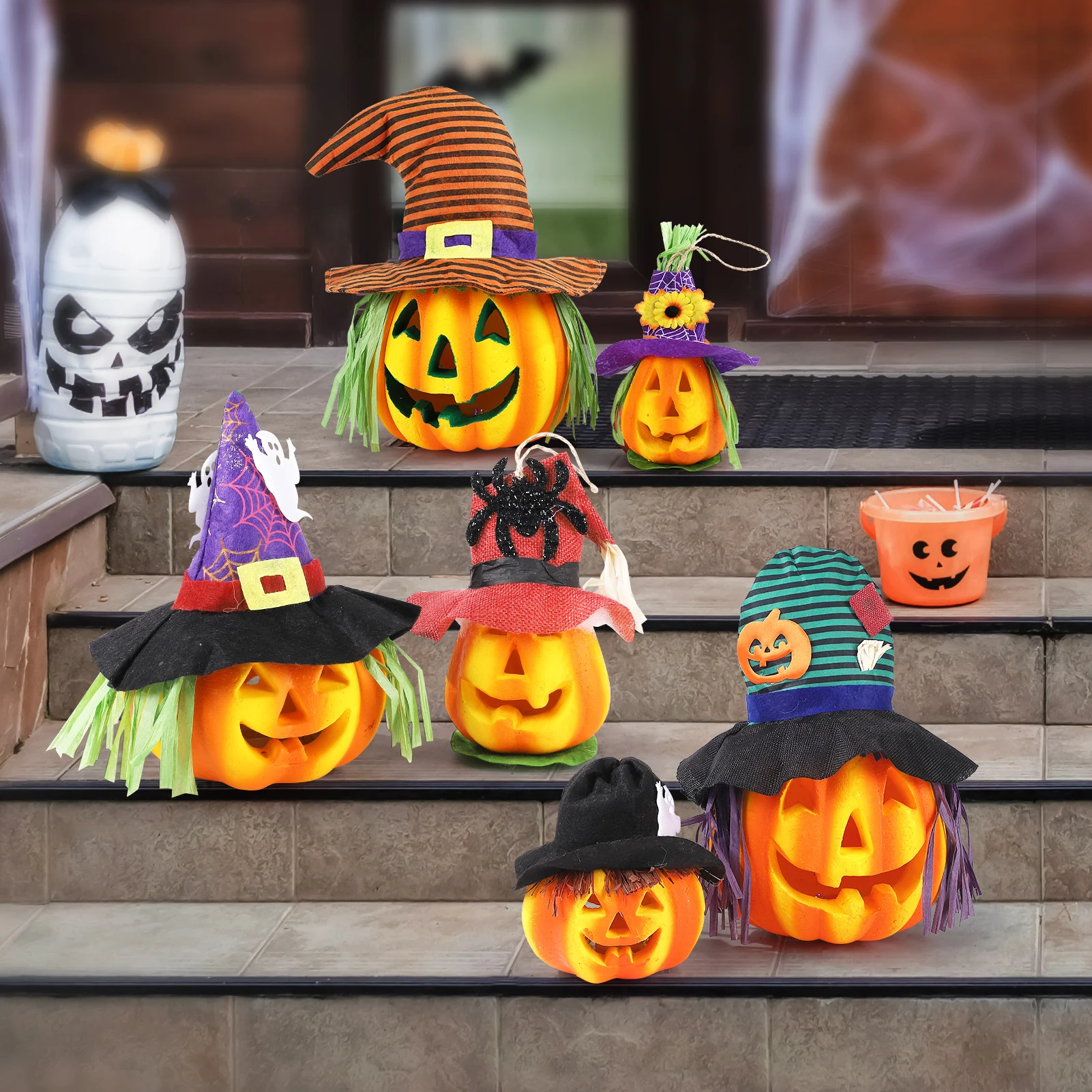 Halloween lâmpada de abóbora para decoração interior e exterior, abóbora-como lanterna set, 6 pack