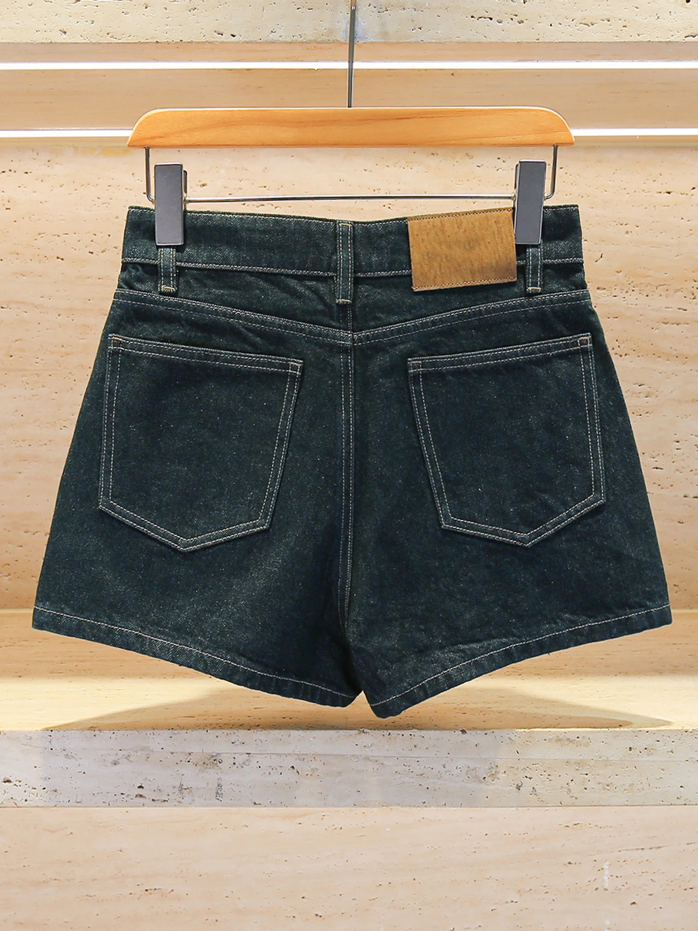 شورت جينز صيفي عالي الخصر ضيق للنساء، شورت أنيق عصري عالي الخصر باللون الأزرق، مقاسات للبالغين 25-29 #5