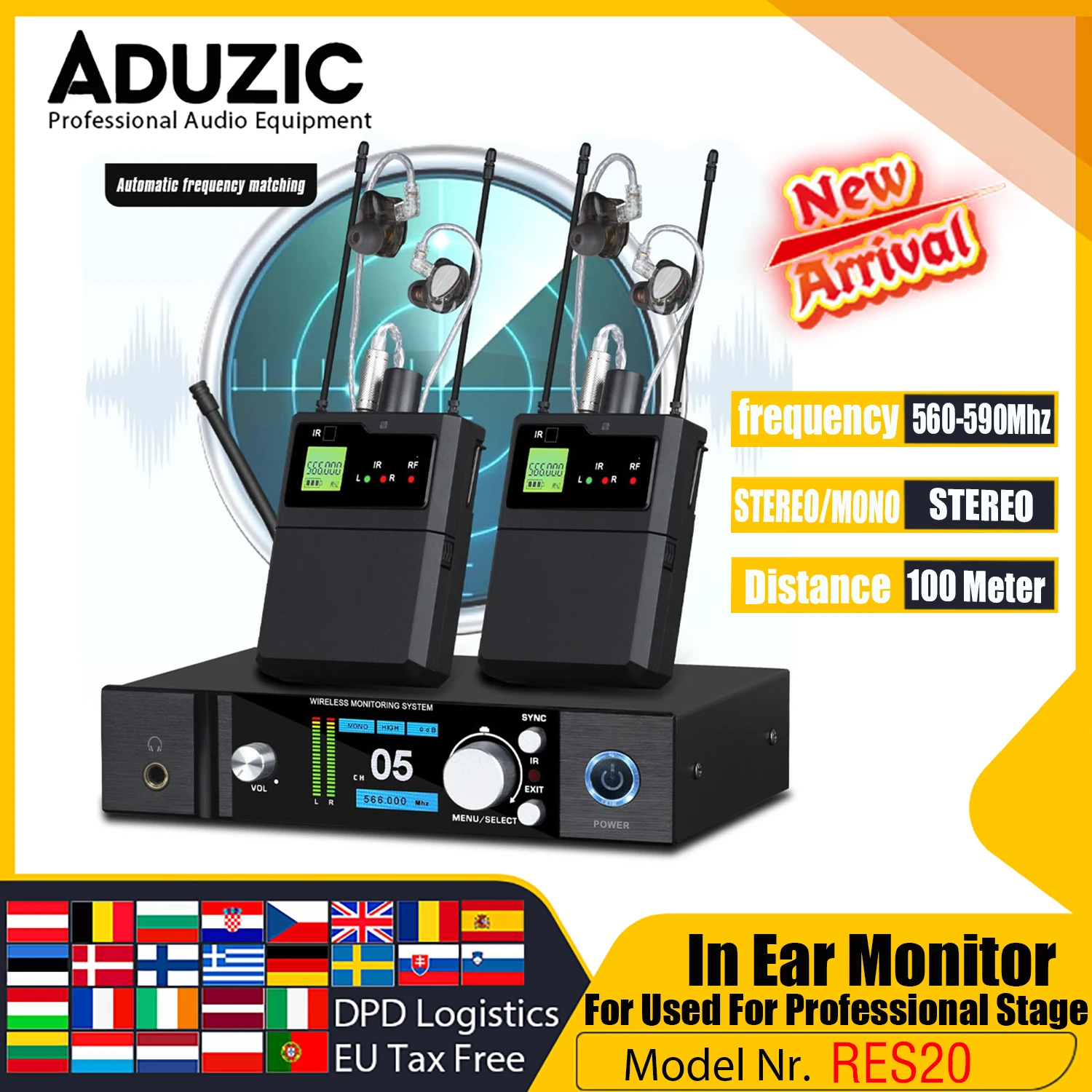 

ADUZIC RES20 Wireless In Ear Monitors 560-590MHz Professional Stereo Monitoring System Inear Monitor Wireless IEM System Stage