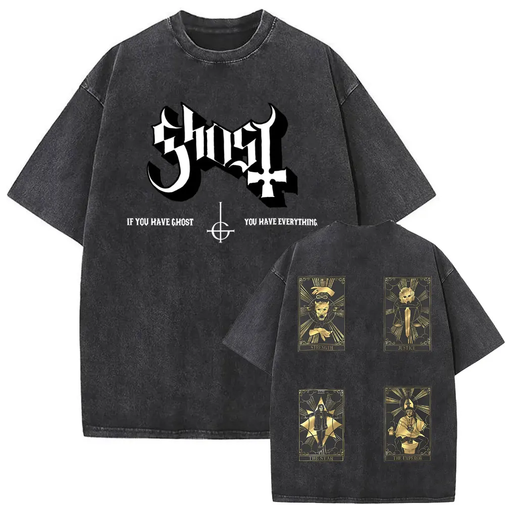 

Washed Vintage Ghost Band T-shirts Men Women Hip Hop Fashion Oversized Tshirt Male Rock Gothic T Shirts Men's Casual Streetwear