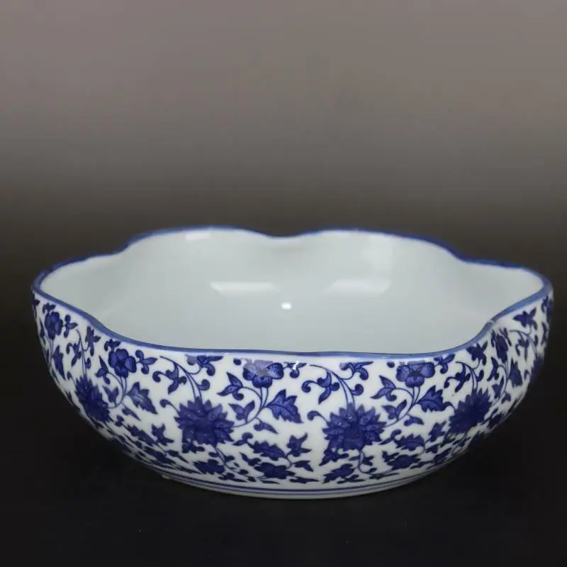 Chinese Blue and White Porcelain Qing Qianlong Flowers Design Bowl 7.90 inch