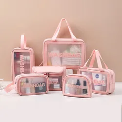 PU Transparent Three Piece Makeup Bag Wash Bag Large Capacity PVC Waterproof Swimming Fitness Portable Storage Bag