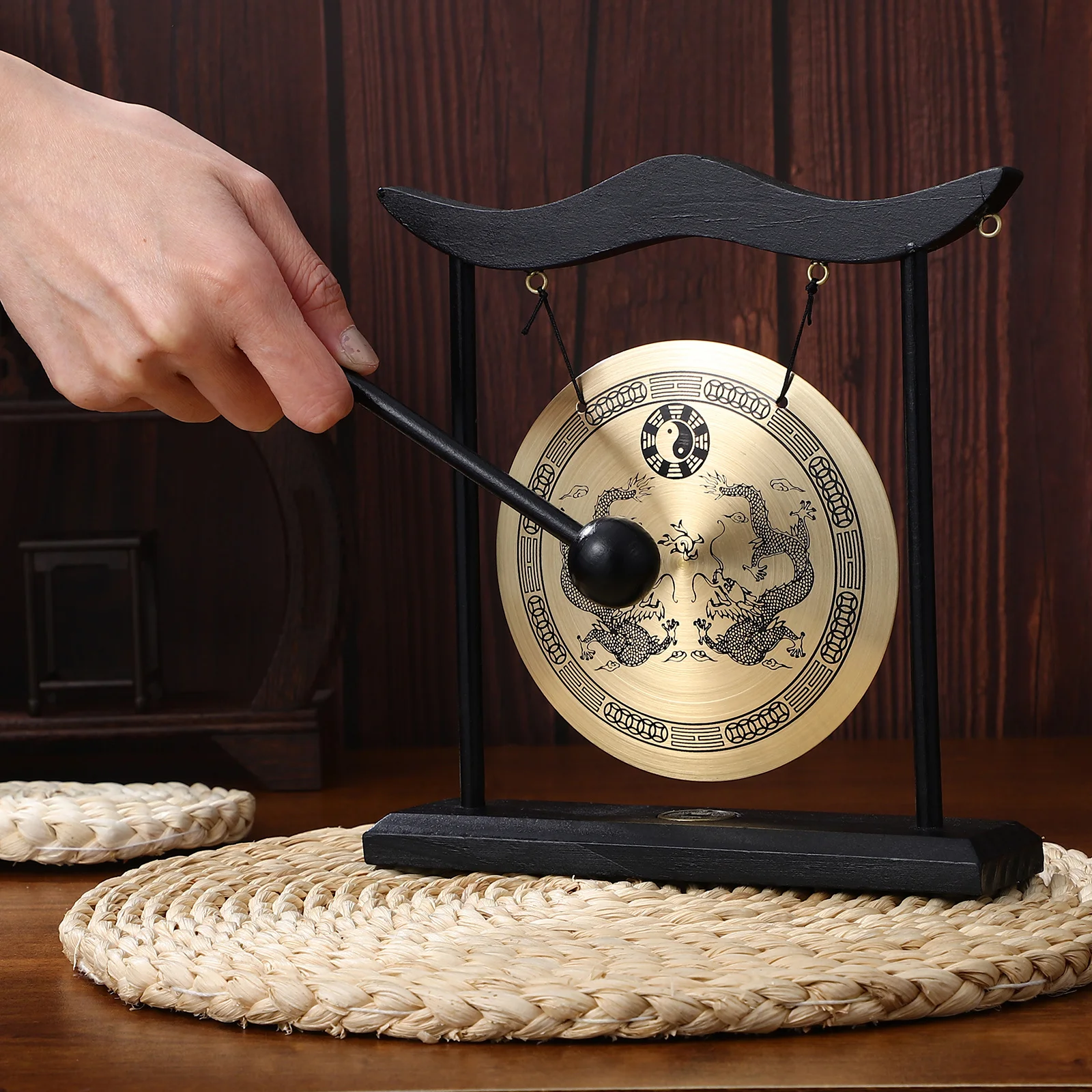 

Copper Gong Vintage Decoration Brass Handcraft Instrument For Office Home Study Desk Decor Chinese Style Table