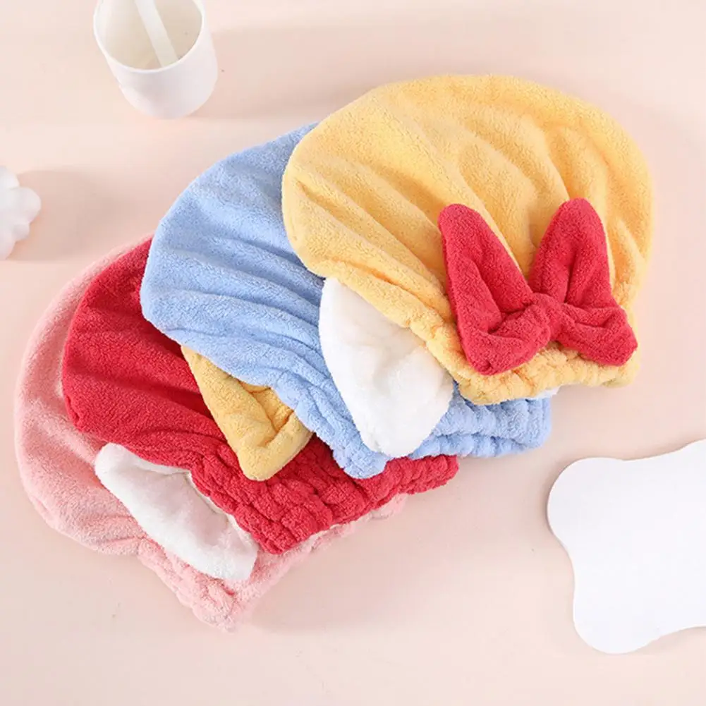 Dry Hair Cap Hair Towel for Wet Hair Super Absorbent Drying Hat with Elastic Band for Quick Drying Frizz Bow Decor Head for Home