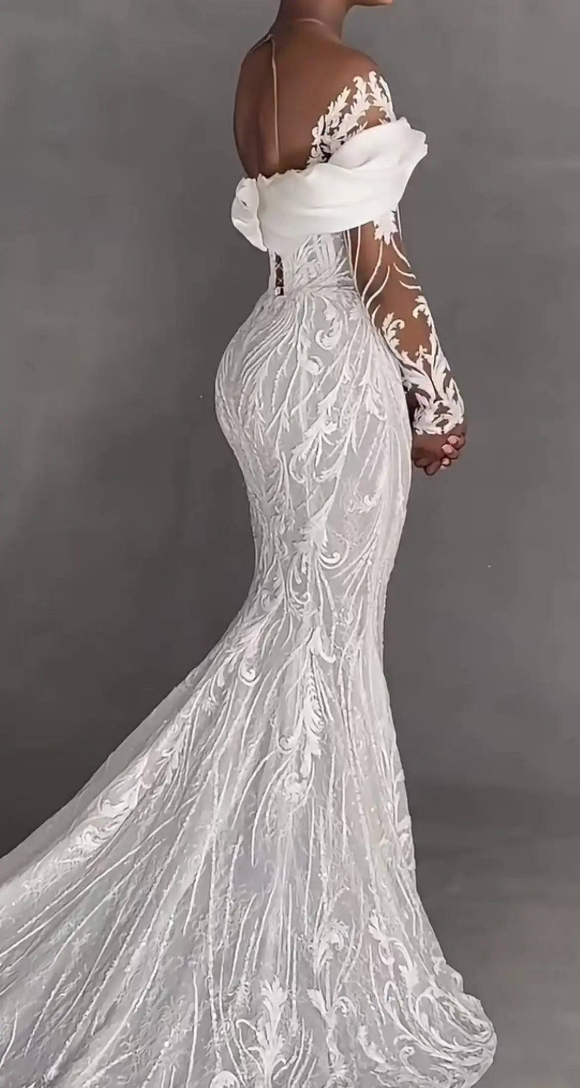 Maßgeschneidertes Luxus-Brautkleid mit Applikationen und Spitze im Meerjungfrauenstil, Abnehmbarer Schleppe, Schulterfreies Hochzeitskleid 2026 Vestido De Noiva – Detail 4