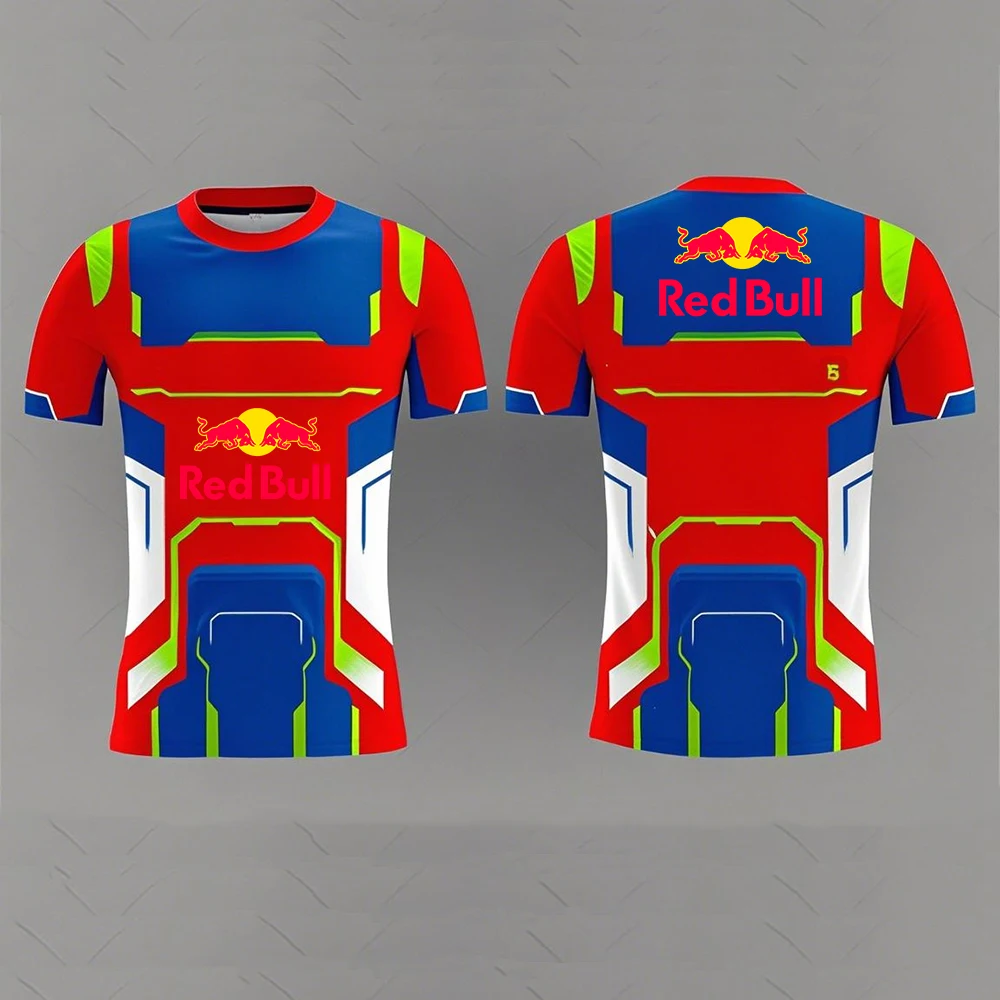 

2025 Red Bull Summer T -shirt for Men, Extreme Sports T -shirt, Large racing shirt with 3D Red Bull print, Red Bull Bull clothes