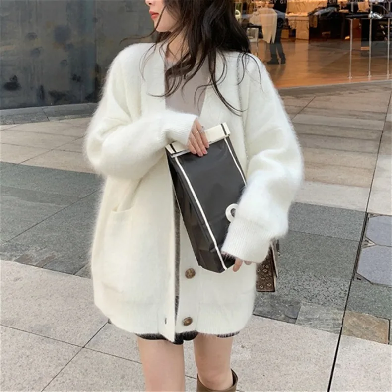 Imitation Mink Fur Soft Sticky Jacket Autumn Winter New Style, Gentle And Lazy, Medium To Long Loose Sweater For Women, Cardigan