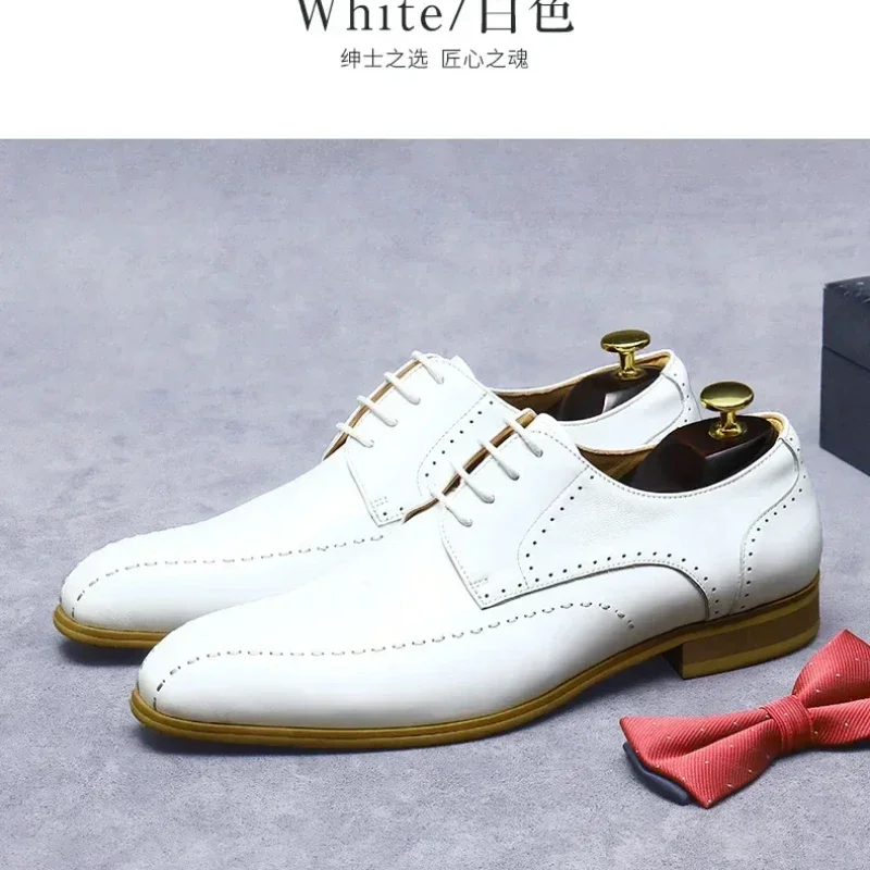 Newest Lace-up Business Office Formal Shoes Genuine Leather Italian Men Shoes White Wedding Dress Oxford Shoes