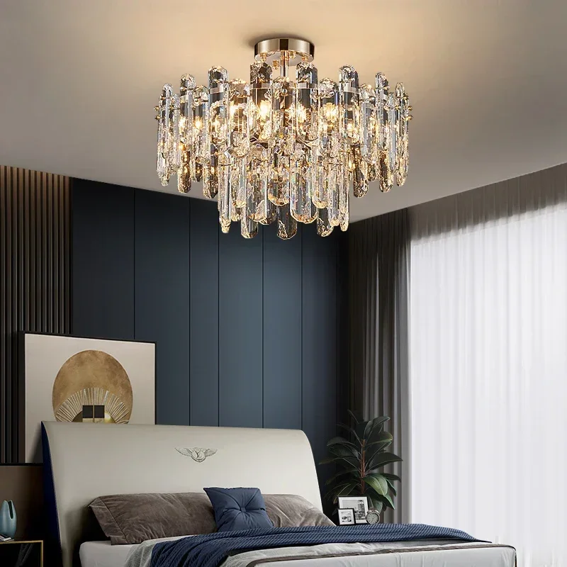 Gold modern ceiling chandelier for living room round bedroom crystal lamp high quality home decor led cristal light fixtures