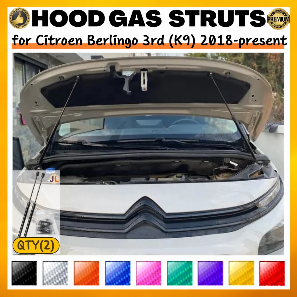 Qty(2) Hood Struts for Citroen Berlingo 3rd (K9) 2018-2025 Front Bonnet Modify Gas Springs Shock Absorber Lift Supports Dampers