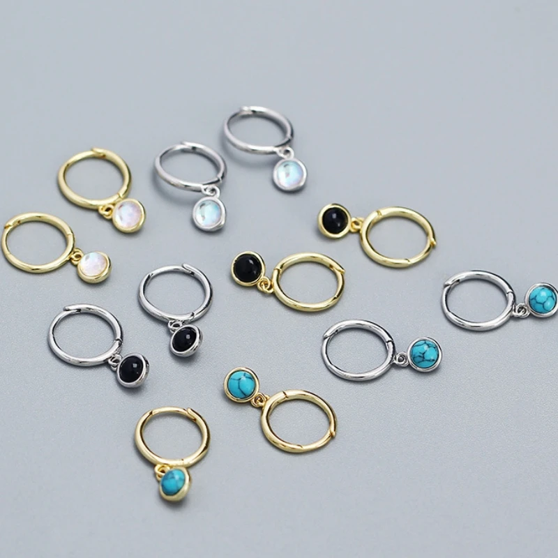 100% 925 sterling silver hypoallergenic earrings, round gemstone earrings, charming women's 2024 fashion jewelry engagement part
