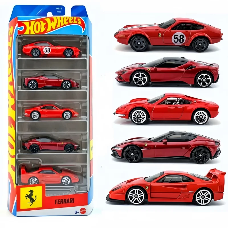 

2026 5PCS Hot Wheels Ferrari Set SF90 F40 Small Sports Car Track Track Track Alloy Car Diecast Car Model Toys Boys Toy Car Model