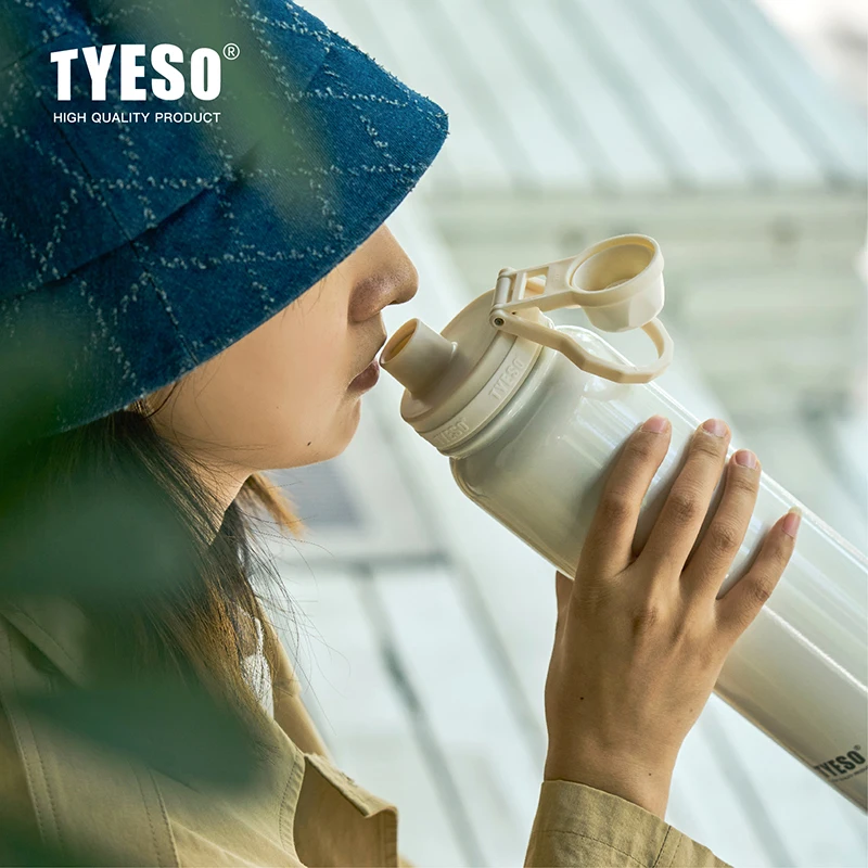 Tyeso Sports Thermos Bottle 8706C Keeps Cold And Hot 600/750/1050/1200ml Outdoor Vacuum Insulated Portable Stainless Steel Cup