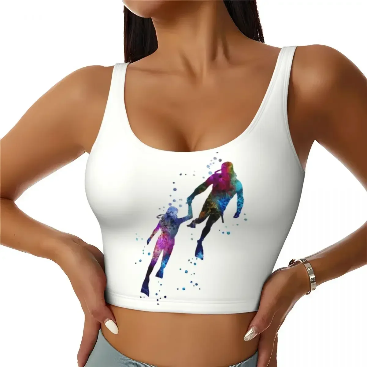 

Custom High Impact Scuba Diving Divers Couple Sports Bra Women Dive Lover Gym Workout Yoga Crop Top