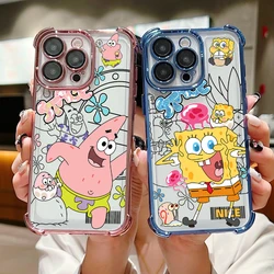 Anime S-SpongeBobs Hot Cute Plating Case For iPhone 16 15 14 13 12 11 Pro Max X XR XSMax 7 8 6 Plus Anti-Fall Airabag Back Cover