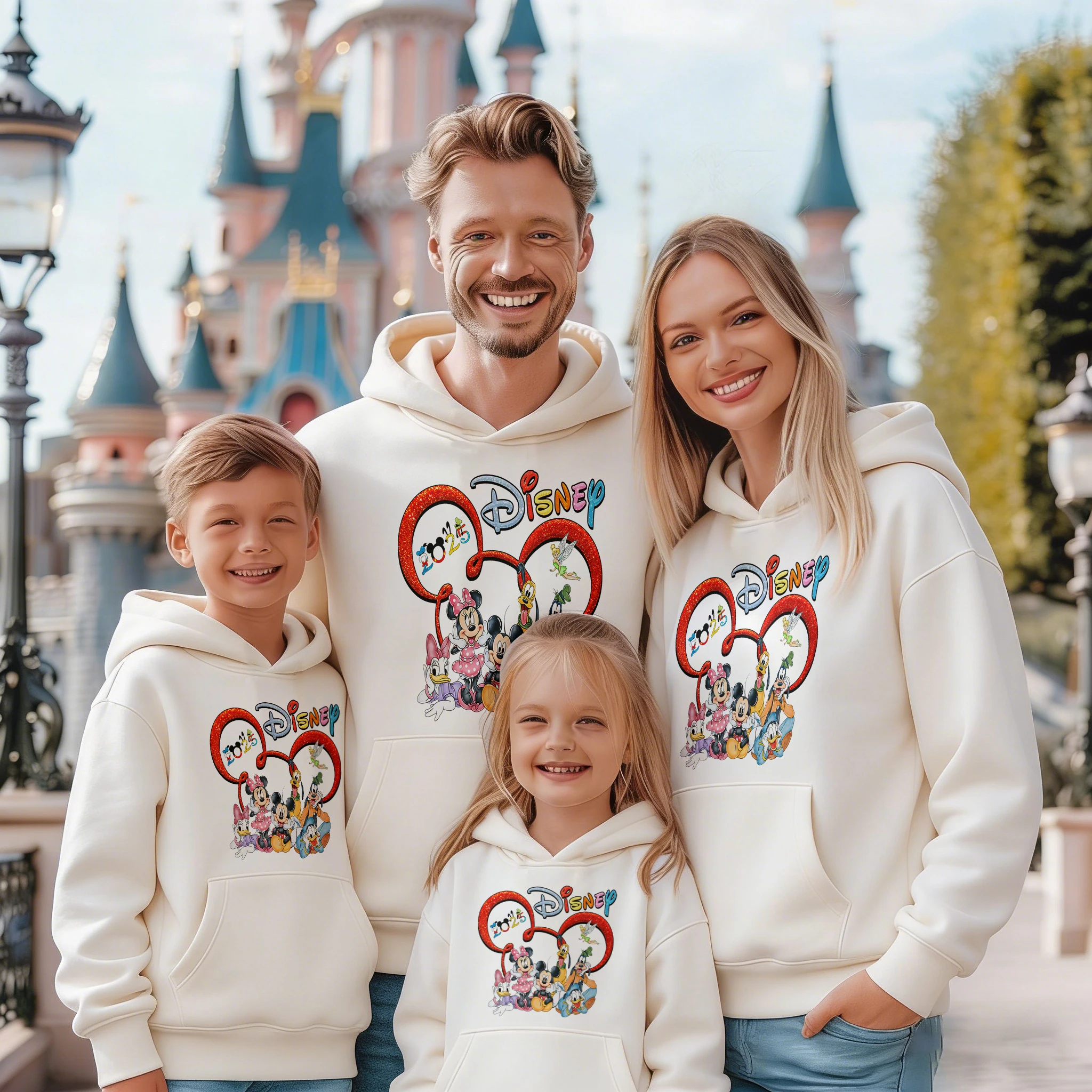 

Комплект для родителей и детей: худи из чистого хлопка с принтом Микки Диснея, осень-зима 2026, высокое качество, цельный, унисекс, повседневный, сохраняющий тепло