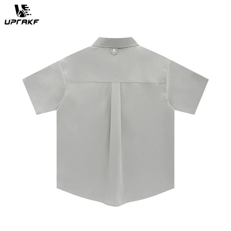 UPRAKF Front Pocket Pure Color Shirts Short Sleeve Oversize Button Tops Casual Summer Outwear Comfortable Trendy