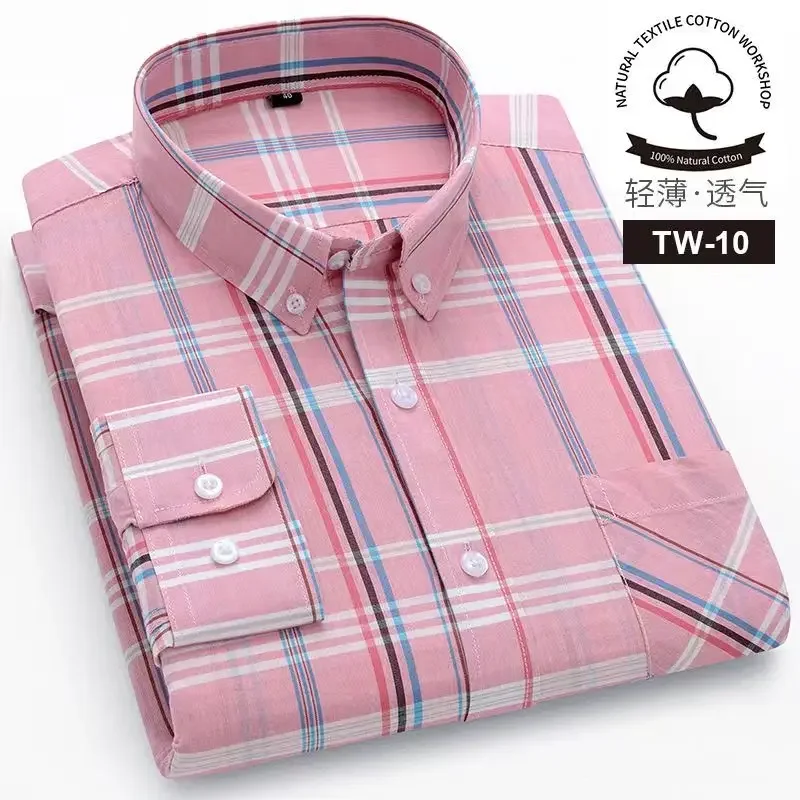 100 Cotton Long Sleeve Shirt Men Casua Plaid Shirt Men Long Sleeve Slim Fit  Business Fashion Social Formal Men Shirts