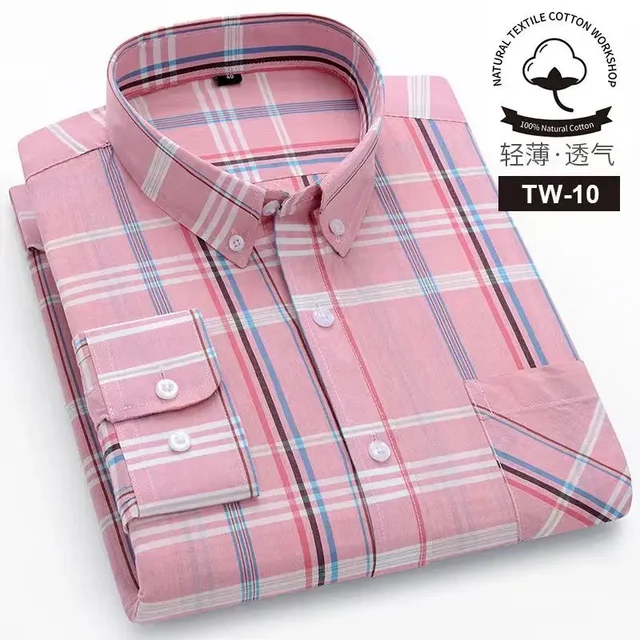 100 Bawełniana koszula z długim rękawem Mężczyźni Casua Koszula w kratę Mężczyźni Długi rękaw Slim Fit Moda biznesowa Społeczne Formalne koszule męskie