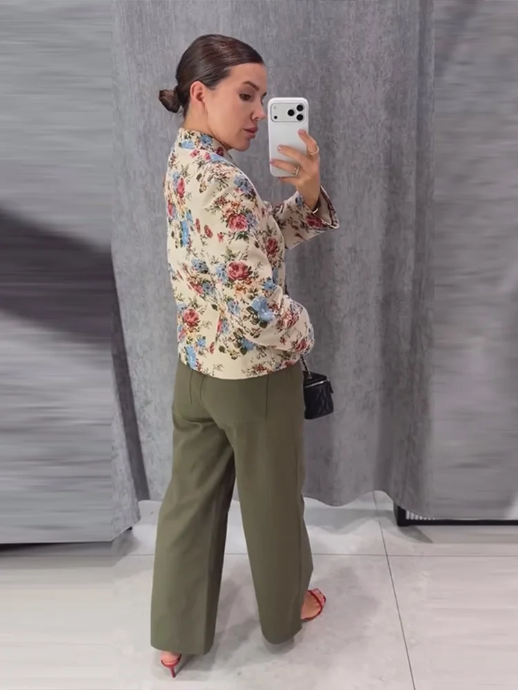 Bedruckte Stehkragen-Knopfjacken für Damen, Streetwear, Langarm, Einreihig, mit Taschen, Lose Mäntel, Herbst-Chic, Neue Oberbekleidung – Detail 6