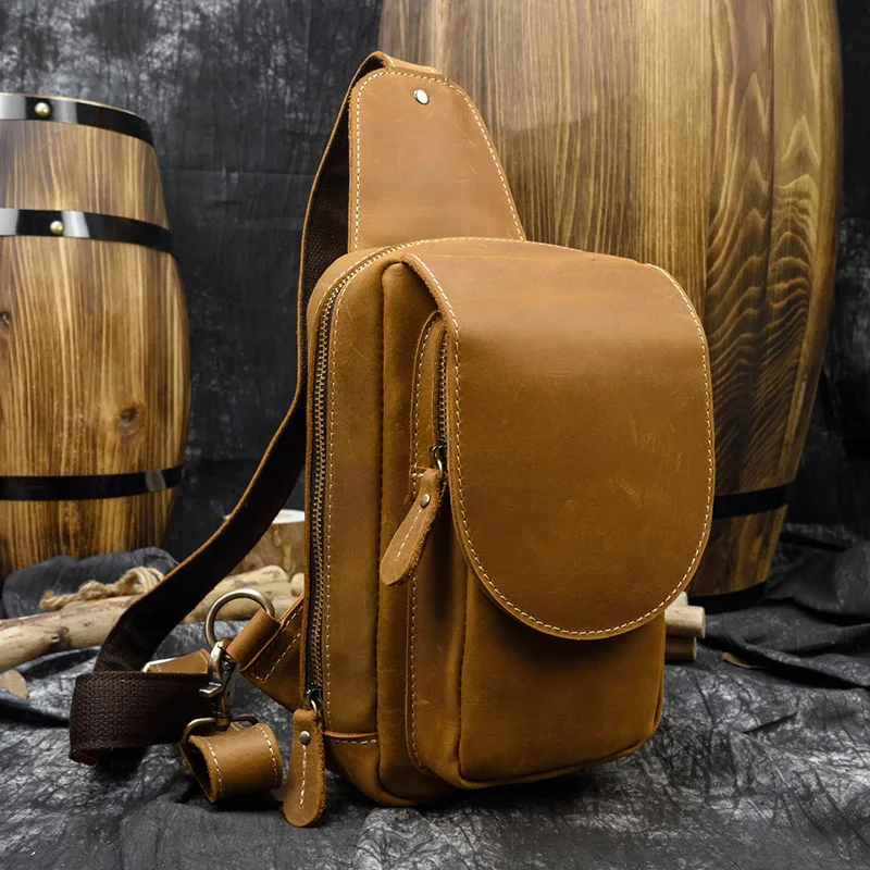 

Luxury Designer Men's Leather Chest Bag Real Cowhide Men's Chest Packs Crossbody Male Bag Single Shoulder Bag Man Popular 2022