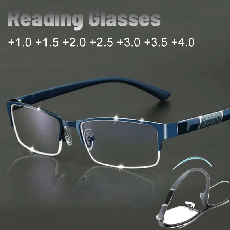 TR90 Business Reading Glasses Men Half Frame  Anti-radiation Presbyopia Eyewear  Spring Leg Eyeglasses 0+1.0+1.5+2.0+2.5+3.0+3.5