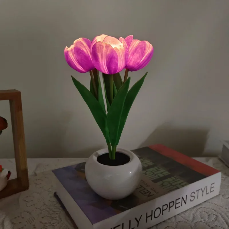 LED tulipani fiori artificiali lampada da tavolo camera da letto oltre alla lampada da notte Bouquet luce notturna per la decorazione del giardino di casa