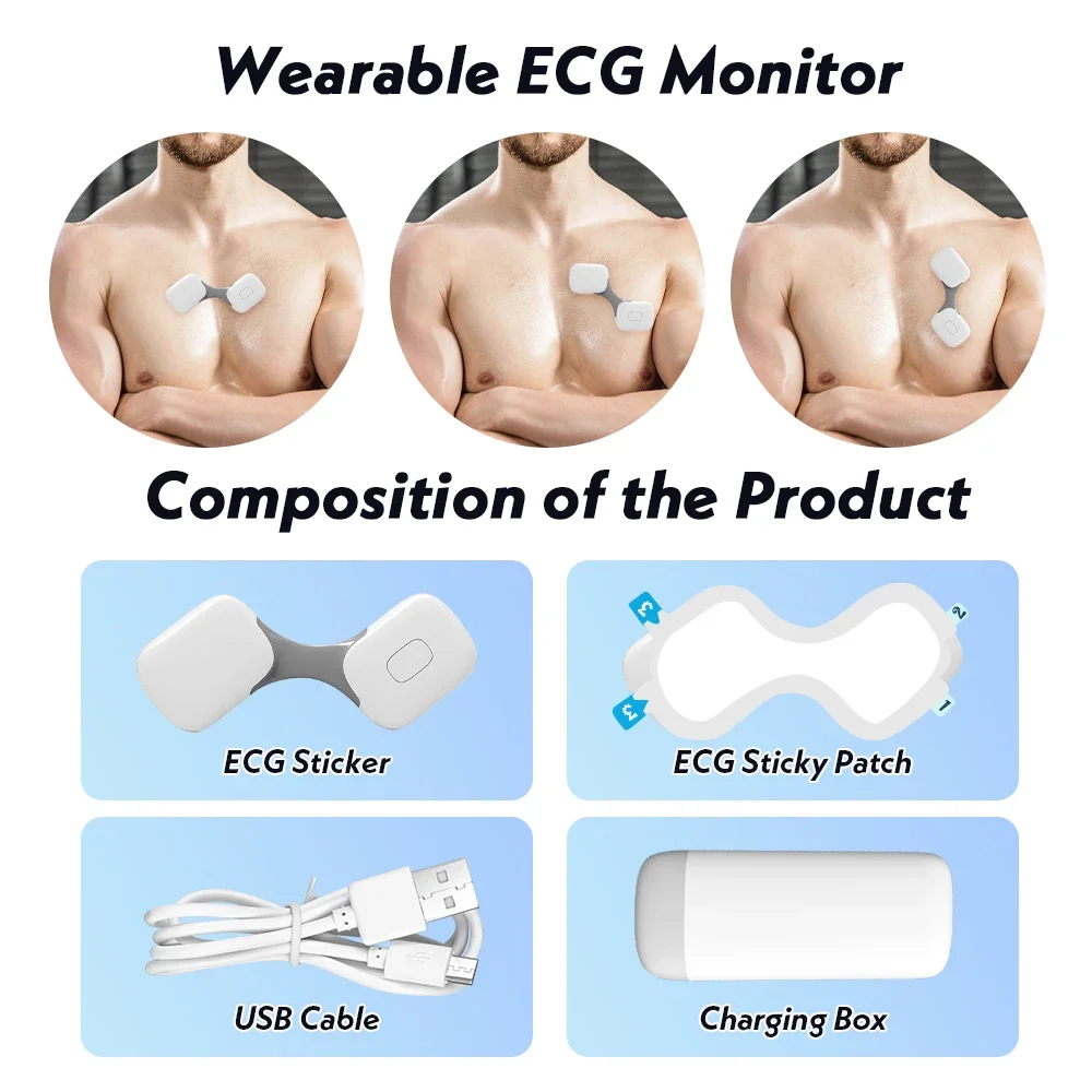 EKG 24 Hour Real-time ECG Monitoring Ultra-thin ECG Patch Portable Recorder Wearable Wireless Personal ECG Monitor Bluetooth