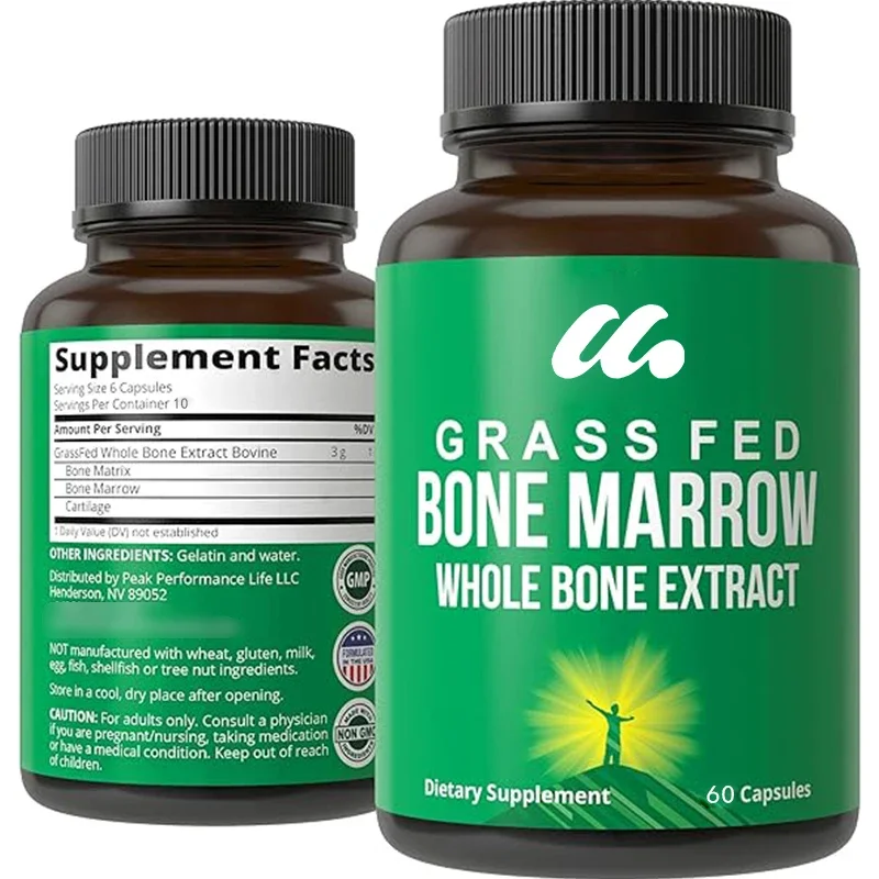 Grass Fed Bone Marrow -A 60 capsule superfood pill with whole bone extract supplement,rich in collagen,vitamins,and amino acids.