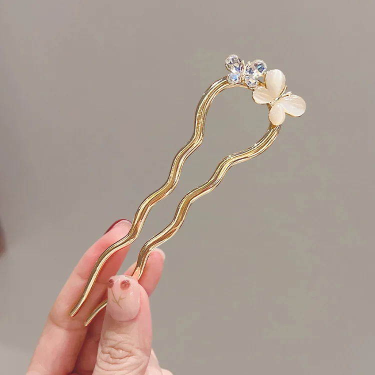 Kristall Opal Schmetterling Haarnadel Frauen alten Stil einfache Haarnadel neue U-förmige Metall Haarnadel Sommer Kopf bedeckung – Detail 4