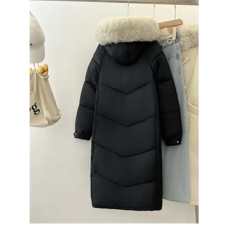 Jaqueta acolchoada de algodão de comprimento médio para mulheres novo estilo coreano grande gola de pele moda parkas casaco de pão de inverno e casacos grossos