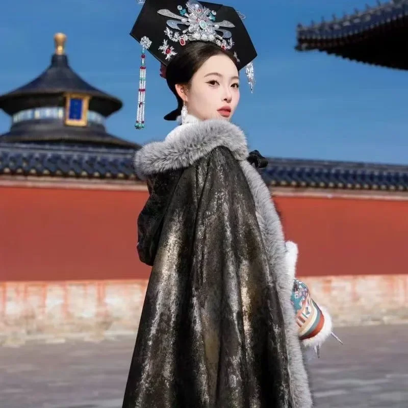 

Traditional Chinese Clothing Men's and Women's Same Hanfu Cape Winter Long Ancient Coat New Cape Velvet Thickened Thermal Cape