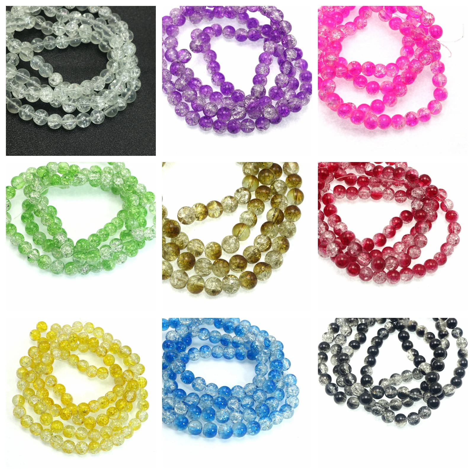 50 Crackle Cracked Round Glass Crystal Charm Beads 8mm Craft DIY Colour Choice