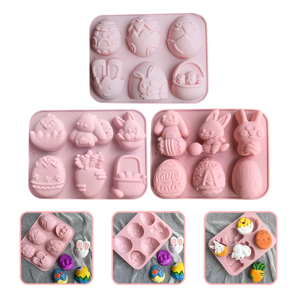

Набор из 3 силиконовых форм-кроликов для пасхального шоколада, выпечки, тортов, поделок, многоразовые гибкие формы для мастики, маленькие формы для десертов
