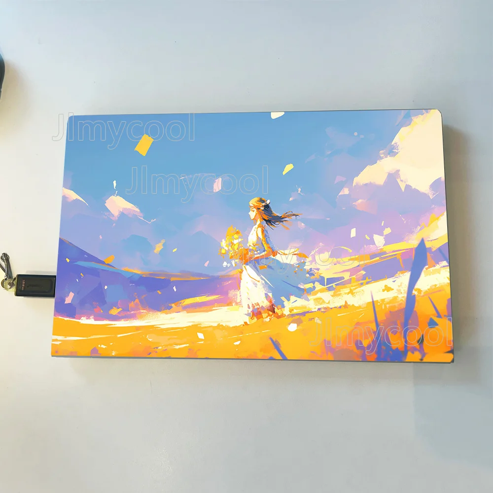 2Pieces Golden Rice Fields Girl Vinyl Laptop Sticker Self-adhesive Case for HP Lenovo Apple ASUS Easy To Install Waterproof