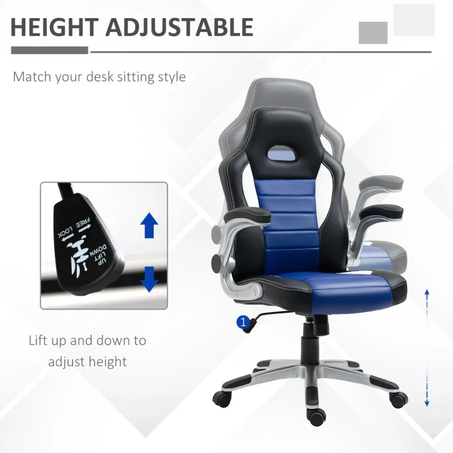 Racing Gaming Chair PU Leather Office Chair Executive Computer Desk Chair with Adjustable Height, Flip Up Armrest, Swivel Wheel view 3