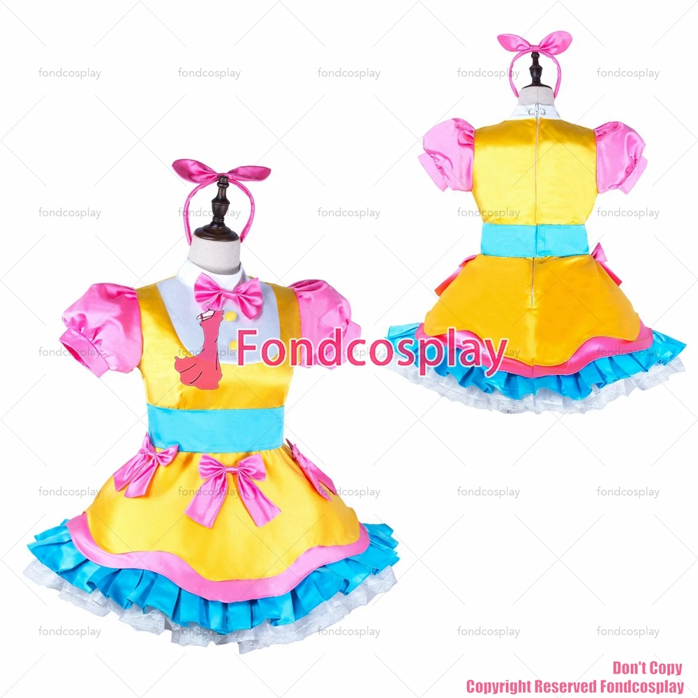 fondcosplay adult sexy cross dressing sissy maid short French Lockable Satin Dress Uniform Cosplay Costume CD/TV[G3974]