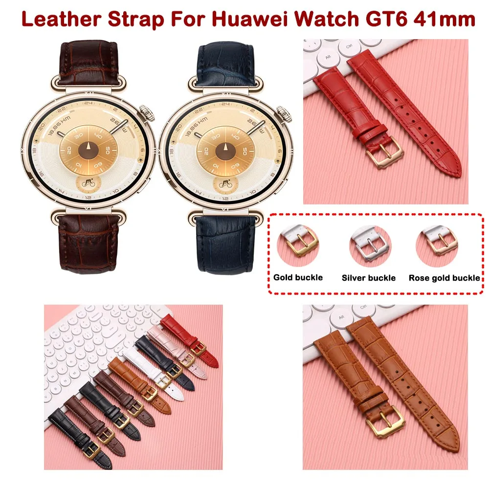

Ремешок для часов 18 мм для Huawei Watch GT6, 41 мм, кожаный сменный удобный ремешок для Huawei Watch GT6, аксессуары 41 мм