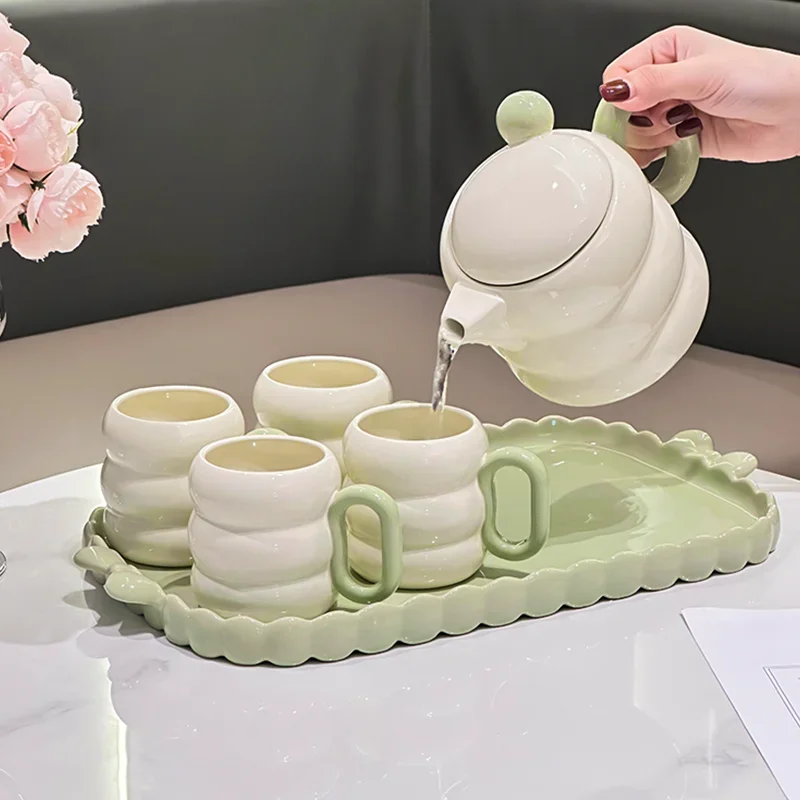 Tea pot set Household water cup Moving into a new home High grade milk and oil style tea set, tea cup with hand gift