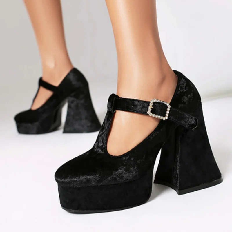 

Spring and Autumn New Styles Fashion High Heels Women's Shoes Lace Sexy Round Head Mary Jane Square Heel Women's Shoes High 12cm