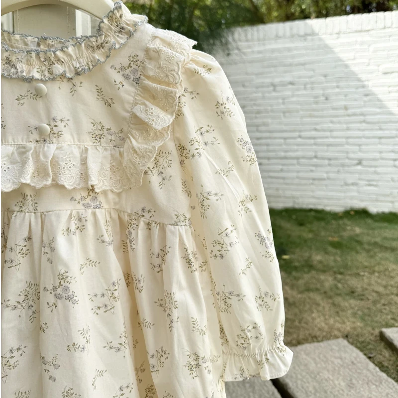 Darcoo Baby 2026 New Korean Girl's Print Dress French Retro Kids Dress Elegant Cotton Dress Kids Baby Girl Clothes 2-8Y