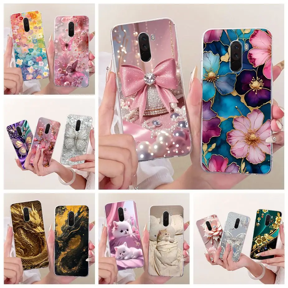 Чехол для Xiaomi Pocophone F1, роскошный чехол с рисунком в виде цветов и бантов, 6,18 дюйма, мягкий чехол из ТПУ для телефона Xiaomi Poco F1, PocoF1, чехол-бампер