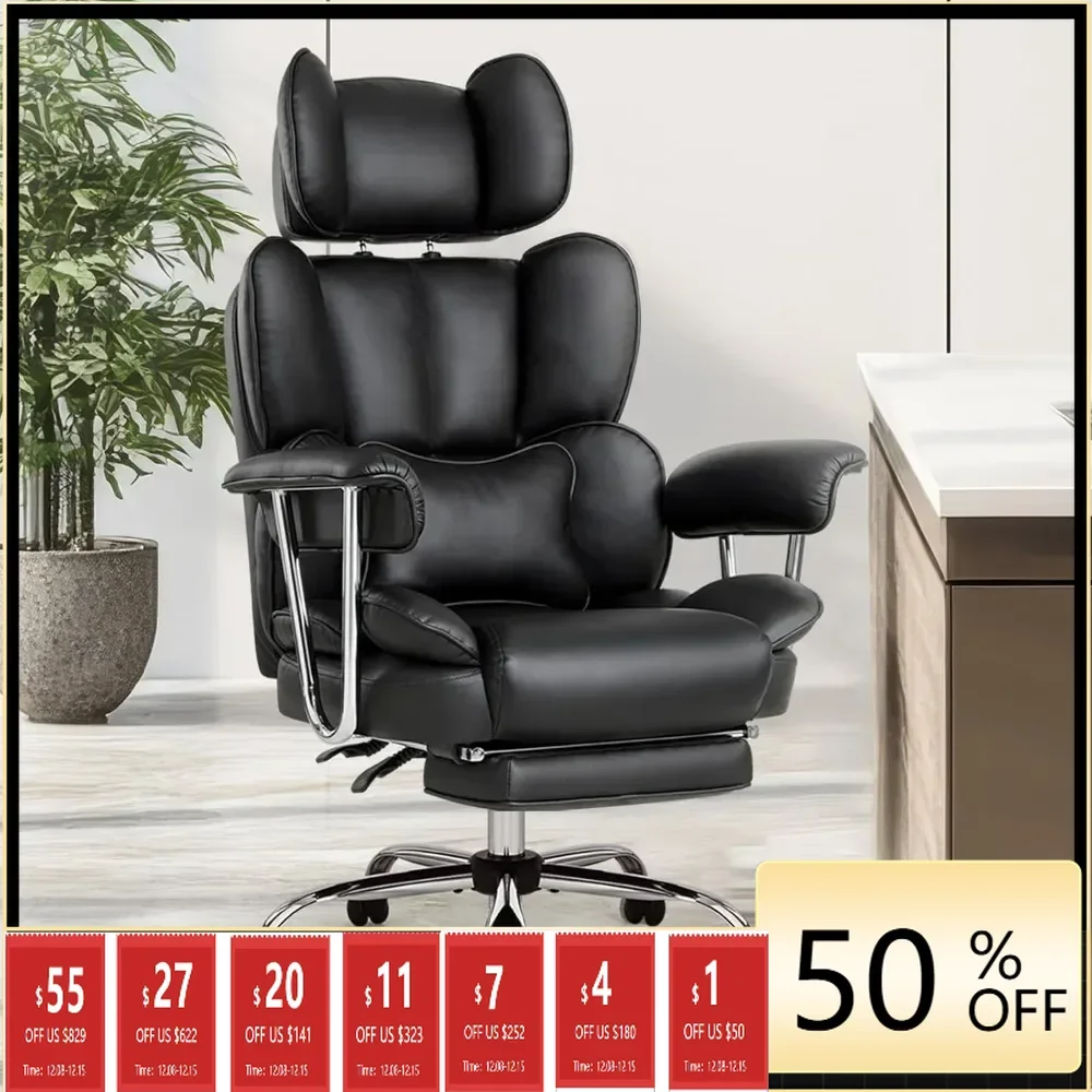 

Настольный стул с подставкой для ног, офисный стул с откидной спинкой из искусственной кожи, эргономичный с подголовниками