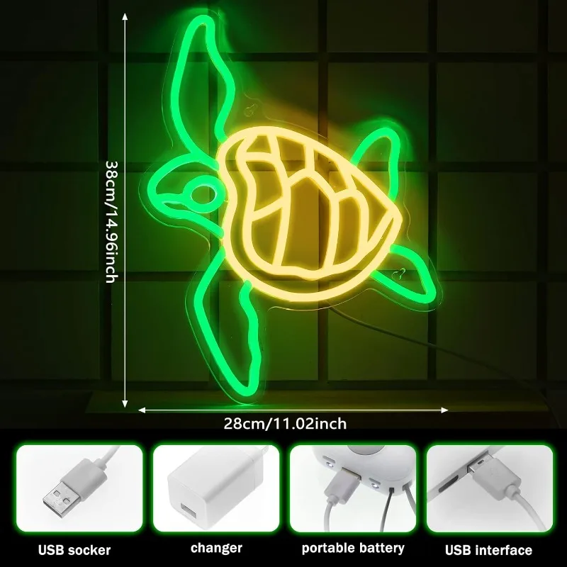 Turtle Neon Sign for Wall Decor USB Dimmable LED Neon Light Sign for Living Room Bedroom Kids Room Decor Night Light Gift Boys