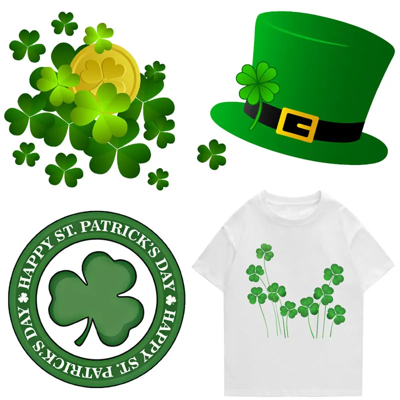 

Clothing Thermoadhesive Patches St Patrick's Day Thermal Stickers Lucky Shamrock Iron on Transfers for Clothes Clover Appliques