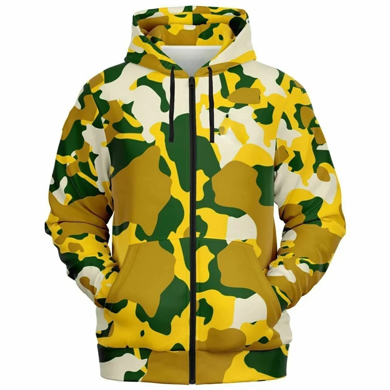 Polyester Camouflage Basketball Zip Hoodie Men Casual Sport Street Hooded Coat Hip Hop Street 2025 Spring Essentials Hoodies