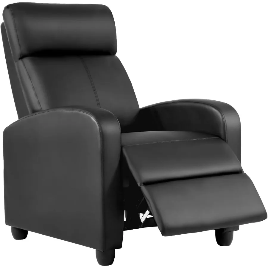 BestMassage Recliner Chair No Massage Function Leather Black with Lumbar Support Adjustable Push Back Wide Armrests Footrest an