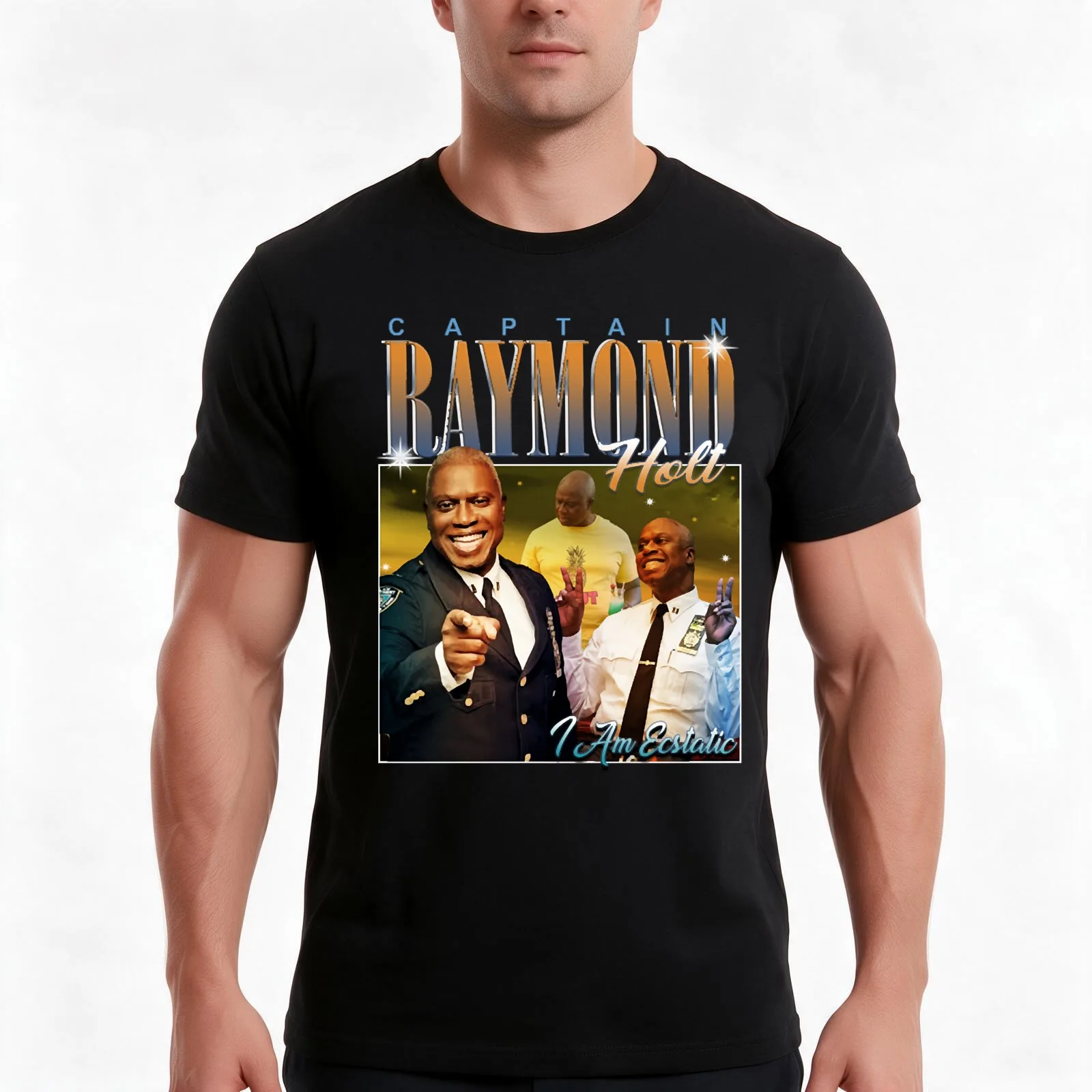 Captain Raymond Holt T-Shirt, Summer Casual Cotton Tee, Oversized Streetwear Tops, Vintage Graphic Print, Loose Fit Short Sleeve