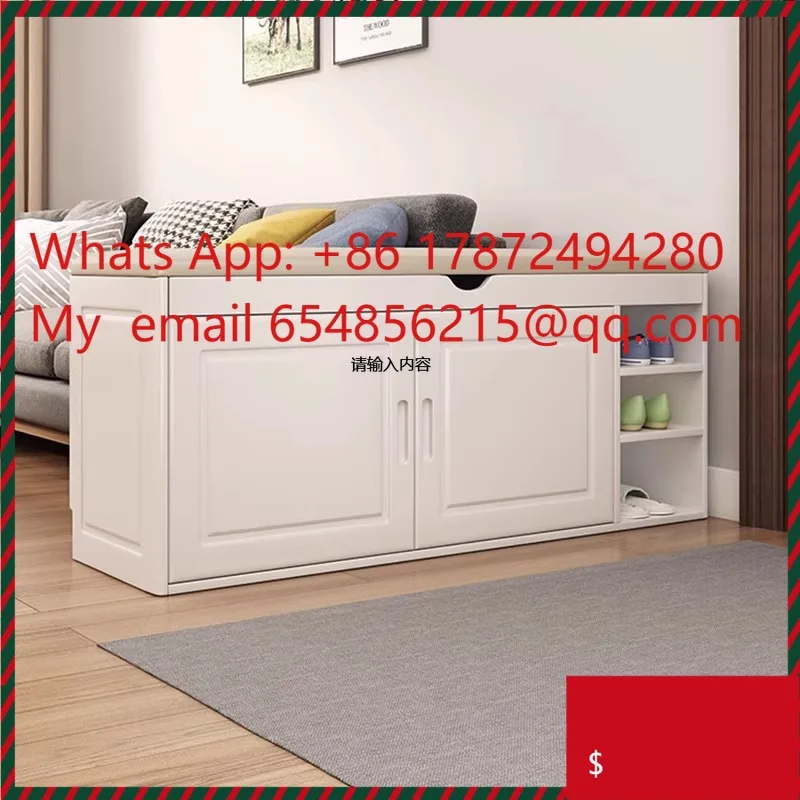 Rubber Wood Dust-Proof Shoe Cabinet with Stool - Large Capacity Closed Shoe Rack for Entryway Organization
