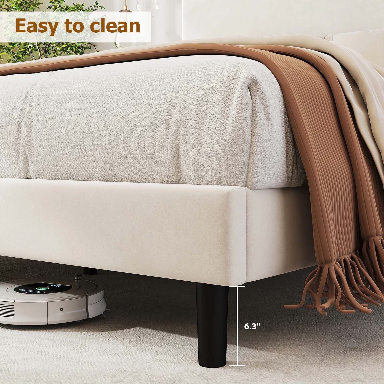 3 Size Upholstered Bed Frame w High Headboard Adjustable LED Lights Charging Port Wood Slat Support Platform Bed Frame Noiseless - view 4